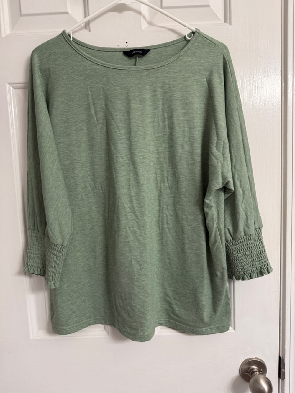 Sage Green Smocked-Sleeve Women's Top